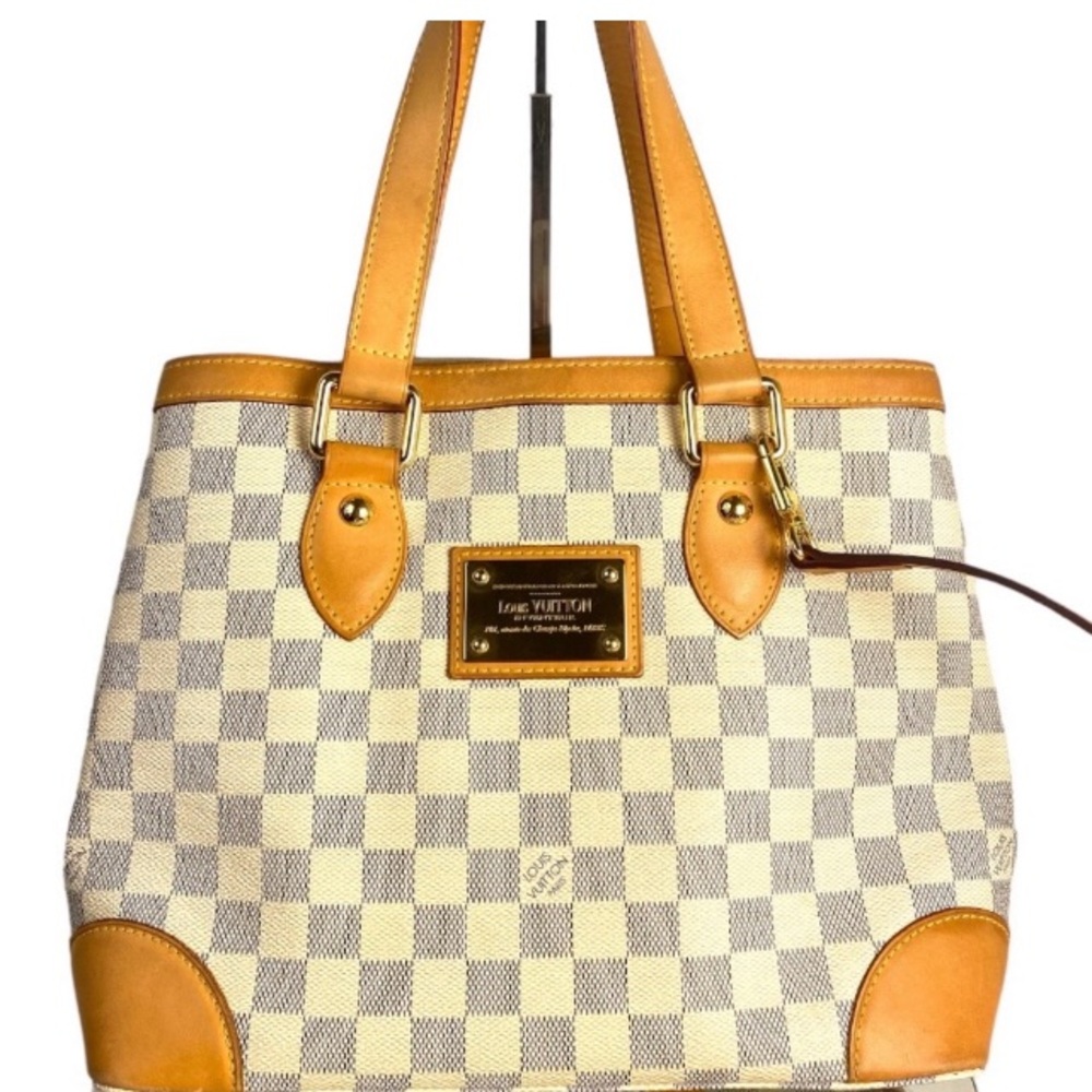 🔥 Louis Vuitton LV Tote Bag Hampsted PM White Damier Azur